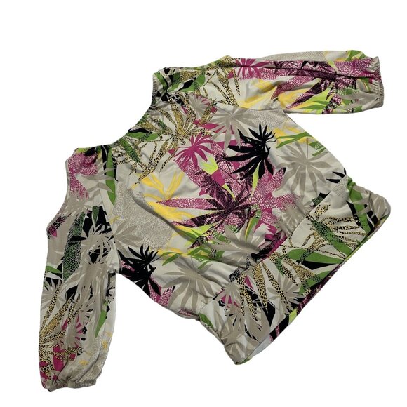 Robert Louis Tops - Robert Louis Women's Cold Shoulder Blouse Top Size Small Beige Tropical Print